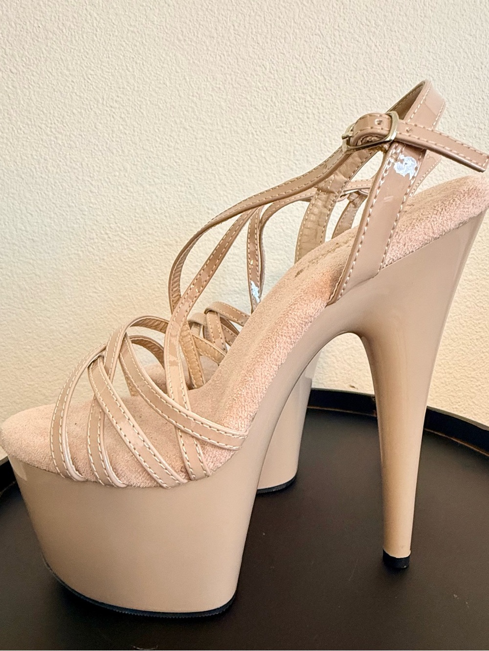 Pleaser Beige Strappy Platform High Heels